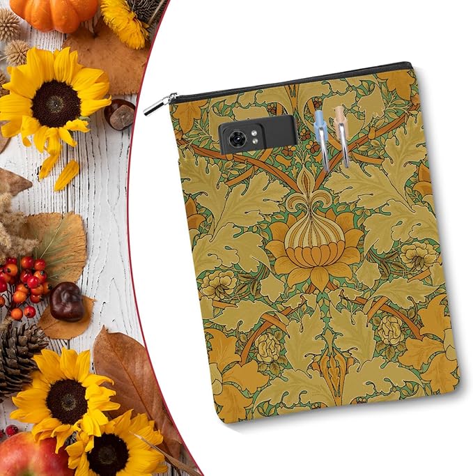 Vintage Flower Book Sleeve Book Lovers Gifts Autumn Style Waterproof Book Cover Book Accessories Book Covers for Paperbacks Book Pouch Book Protector with Front Pocket for Women Girls Readers Bestie