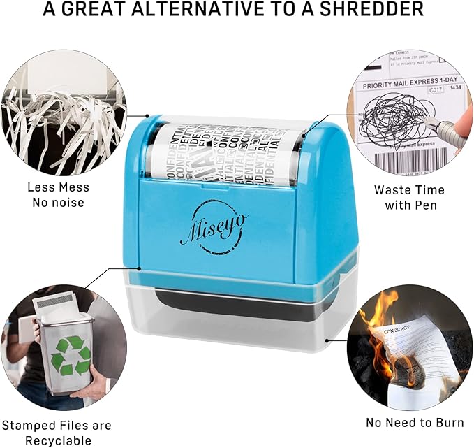 Miseyo Wide Roller Stamp Identity Theft Stamp 1.5 Inch Perfect for Privacy Protection - Blue