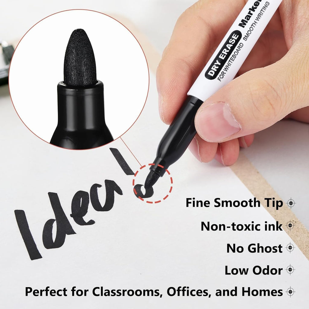 SFAIH Fine Tip Dry Erase Markers - 216 Pack Black Whiteboard Erasable Markers Bulk for Kids Adults, Ideal for Classroom School Office Home Use on White Board, Non-Toxic Easy Clean