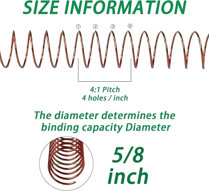Rayson 15.9mm Spiral Metal Coil for Binding, 4:1 Pitch, 48-Loops, 5/8" Metal Coils Binding 140 Sheets Capacity, Multicolor & Pack of 100