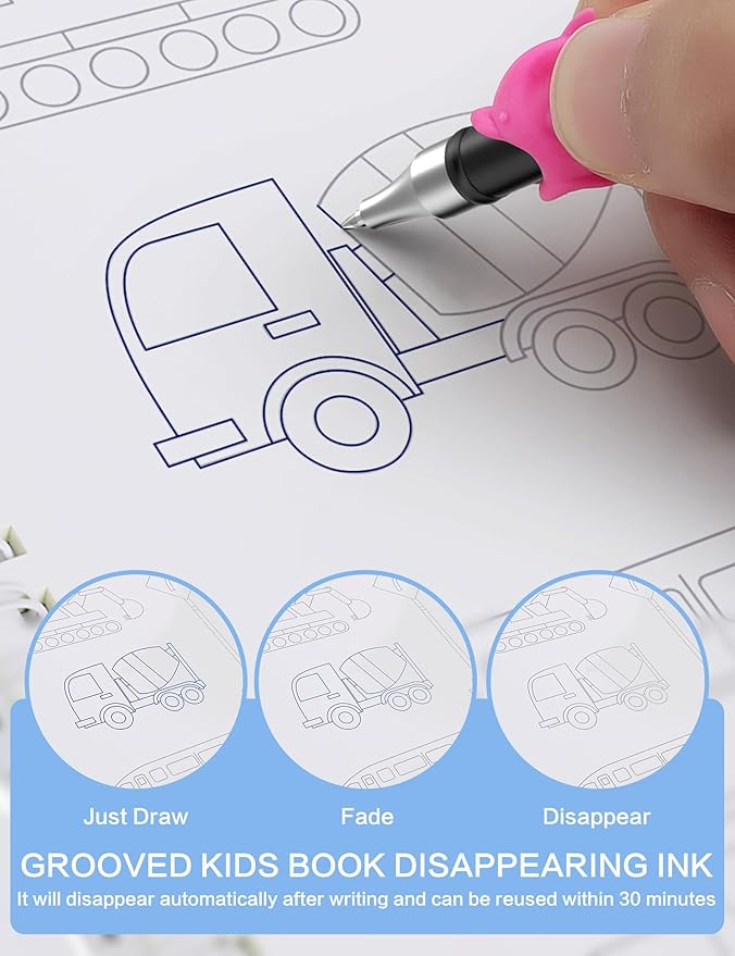 WANFRES Grooved drawing book for kids age 3-8,Sketchbook for kids who love to draw,Grooved handwriting practice for Kids,Reusable grooved Handwriting workbooks,Childrens drawing book(5 Books with pen)