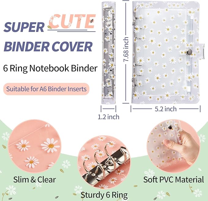 OOUUREC Daisy Cash Envelope Budget Binder Organizer - with 30 Budget Stickers, Expense Tracker, A6 Zipper Binder Pockets & Money Saving Binder, Personal Organizer Finance Planner for Cash and Coupon