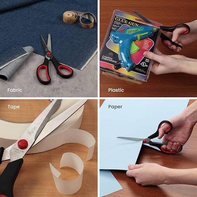 Acurit 8" Multipurpose Comfort Grip Stainless Steel Office Scissors - Right or Left Hand Scissors for Office Use – Rust and Wear-Resistant Blades, Precise Cuts for Mixed Media Crafts