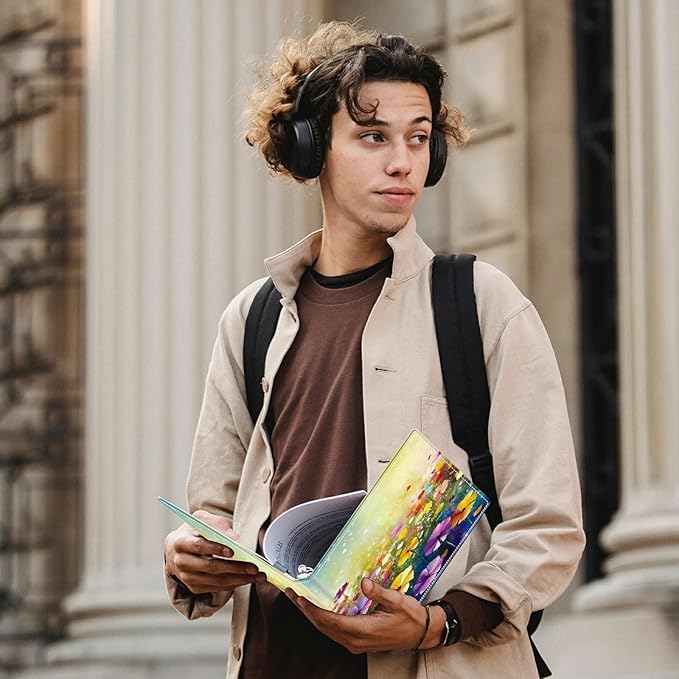 Wildflower Padfolio Folder with Clipboard,Portfolios Organizer Clipboards with Storage Clipboard Writing Pad PU Leather Conference Document Organizer with Business Card Holder