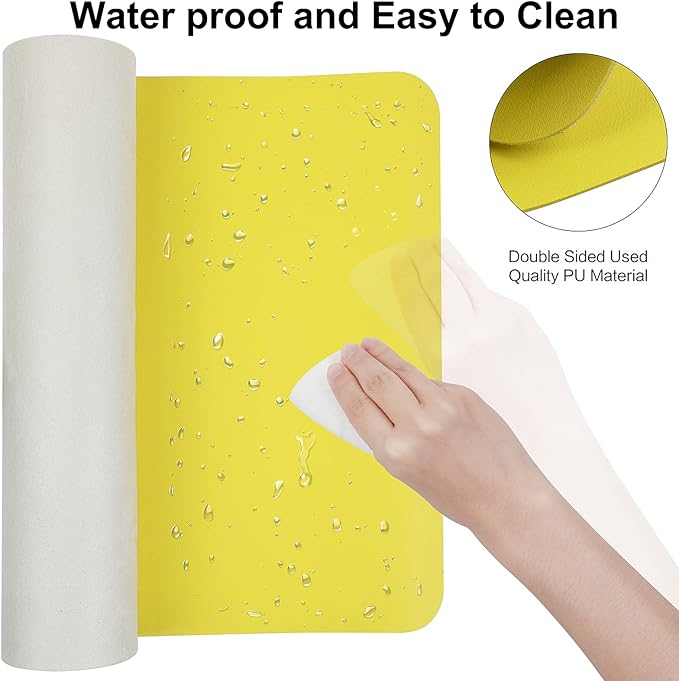 Boutilon Leather Desk Pad 30" x14",Non-Slip Mouse Pad,Office Desk Mat,Waterprooft PU Leather Desk Blotter,Desk Pad Protector,Desk Writing Pad for Home Office Decor (M-Lemon)