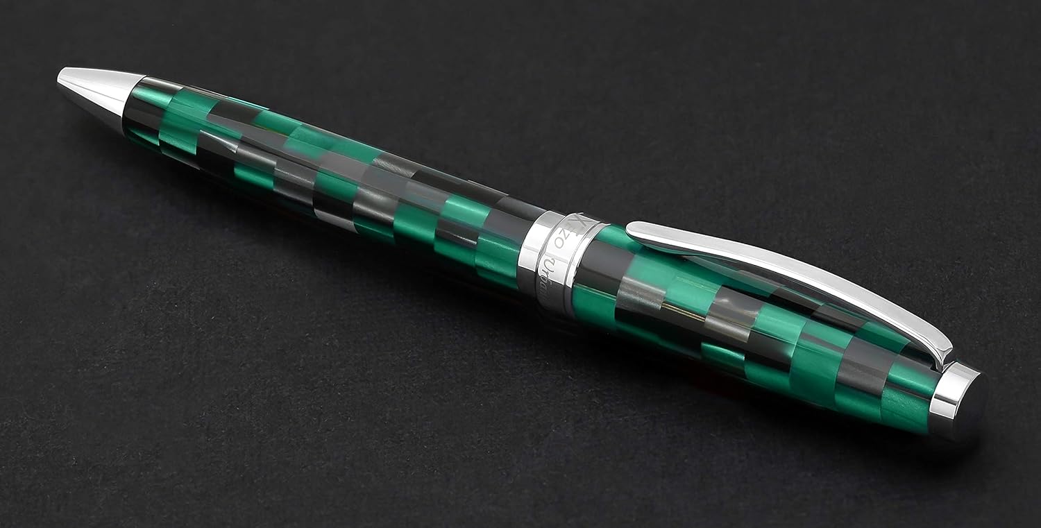 Xezo Urbanite II Twist Action Ballpoint Pen, Medium Point. Ocean Teal and Black Color with Chrome Plating. Handcrafted, Limited Edition, Serialized