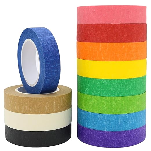 OWLKELA 12 Rolls Colored Masking Tape 16 Yard Per Roll, Rainbow Colors Painting Tape, Painters Tape, Craft Tape, Labeling Tape, Paper Tape for Bullet Journals, Party Decorations, DIY Craft