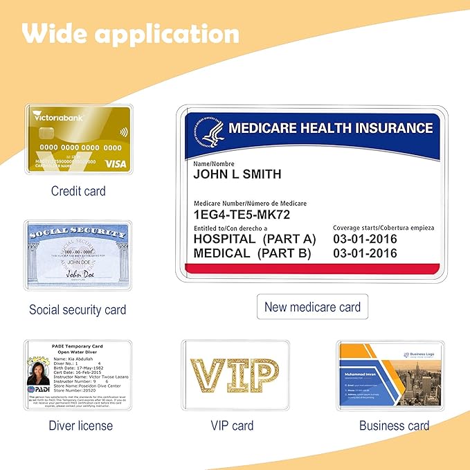 10 Pack New Medicare Card Holder Protector Sleeves，12Mil Clear PVC Waterproof Medical/Credit Card, Business/Social Security Card Protector