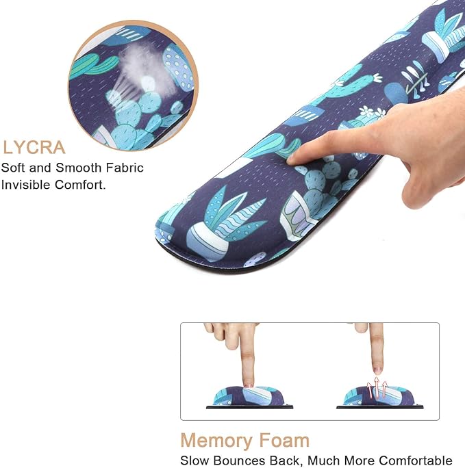 iCasso Keyboard Wrist Rest and Mouse Wrist Rest Pad, Made of Memory Foam, Ergonomic Support, Easy Typing and Relieve Wrist Pain, Perfect for Gaming, Office (Green Cactus)