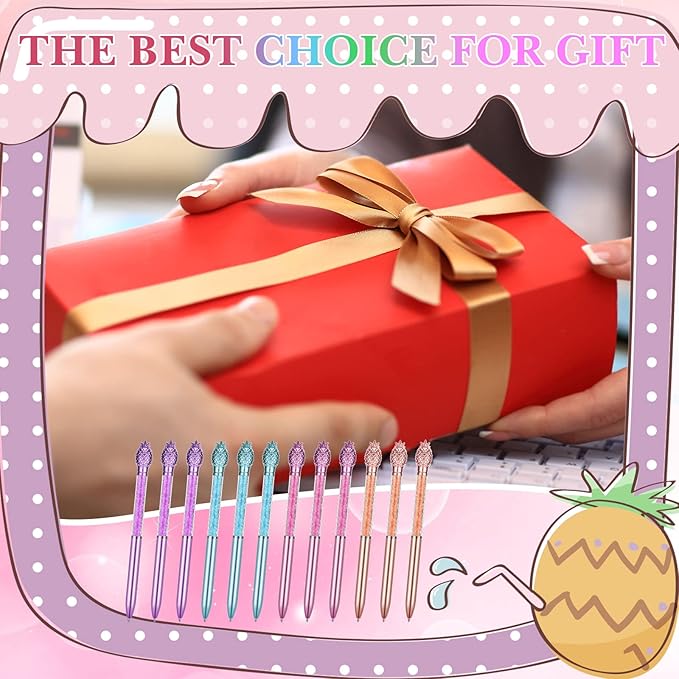 24 Pieces Big Crystal Diamond Pens Bling Ballpoint Pen Black Ink Rhinestones Pen for School Office Supplies Christmas Wedding Birthday Present, 4 Colors(Pineapple Style)