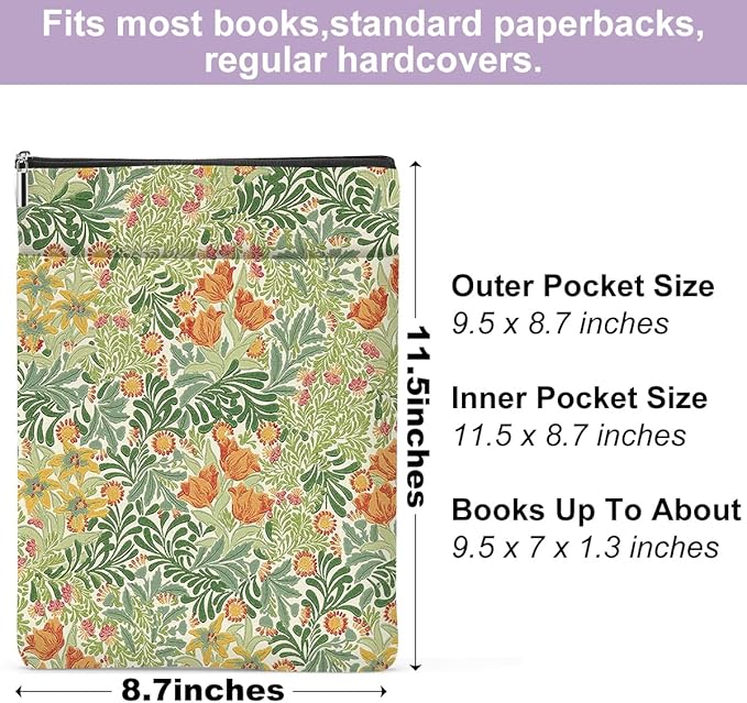 Retro Floral Book Sleeve Book Cover Classic Flower Book Protector with Zipper Christmas Birthday Book Club Gifts Book Accessories for Women Bestie Niece Librarian Girls Bookish Book Lovers Gifts