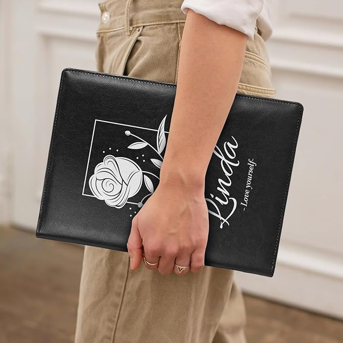 Personalized Padfolio - Customized Leather Portfolio with Logo or Text - Professional Business Portfolio with A4/US Letter Writing Pad Holder for Resumes and Interviews, Black