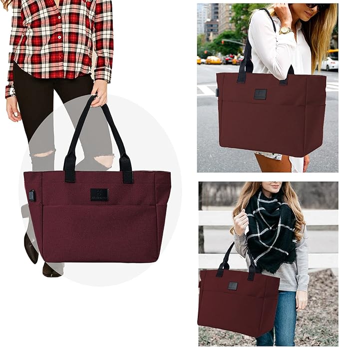 Tote Bag for Women Large Work Bags Laptop 15.6-17 Inch Handbag Purse Book Bag with Zipper for Nurse Teacher School, Red