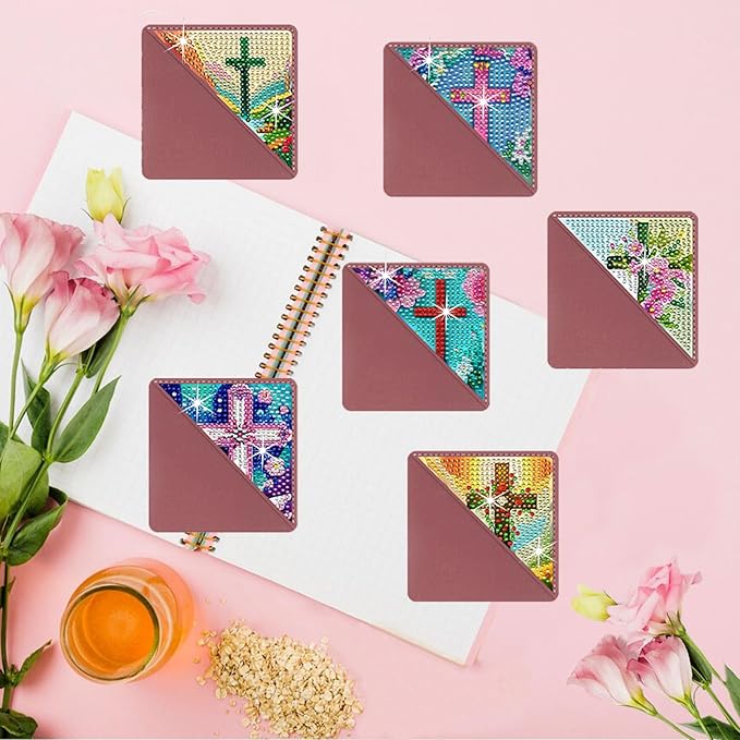 Diamond Art Painting Bookmarks,8Pcs DIY Cute Diamond Art Kits for Adults, Corner Bookmarks Small Crafts Kit Gifts for Women Book Lovers (Cross)