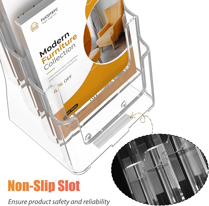 2 Pack Acrylic Brochure Holder 8.5x11 & 4 x9 Inches, Clear 4 Tier Magazine Holder Brochure Display Stand w Removable Divider, Literature Pamphlet Flyer Holder for Wall Mount or Countertop