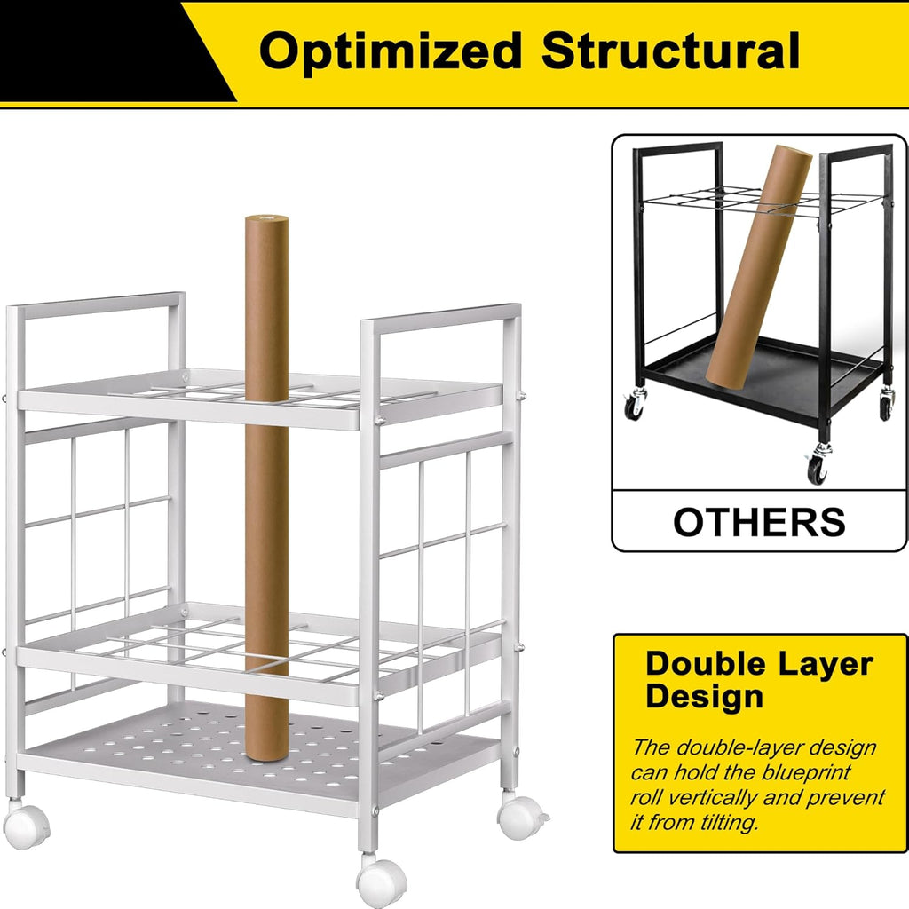 Blueprint Storage Rack, Blueprint Holder with Wheels, Used for Storing Blueprint/Carpet/Map/Poster/Architectural Construction Plan, 20 Slots, 2 Brakes, Silent wheel for Home, Office, School(Black)