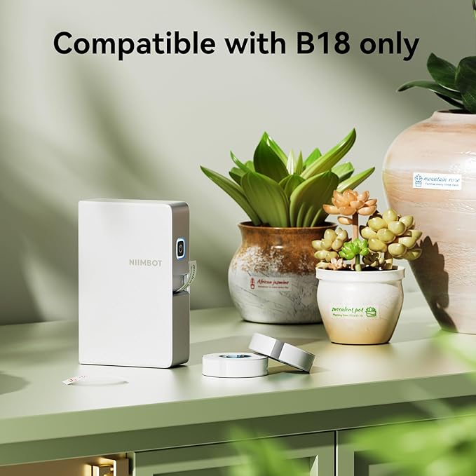 NIIMBOT Thermal Transfer Labels, Only for B18 Label Maker, Durable PET Material, Waterproof and High-Temperature Resistance, Long Storage Time (0.51''×1.77''-Clear Gardening)