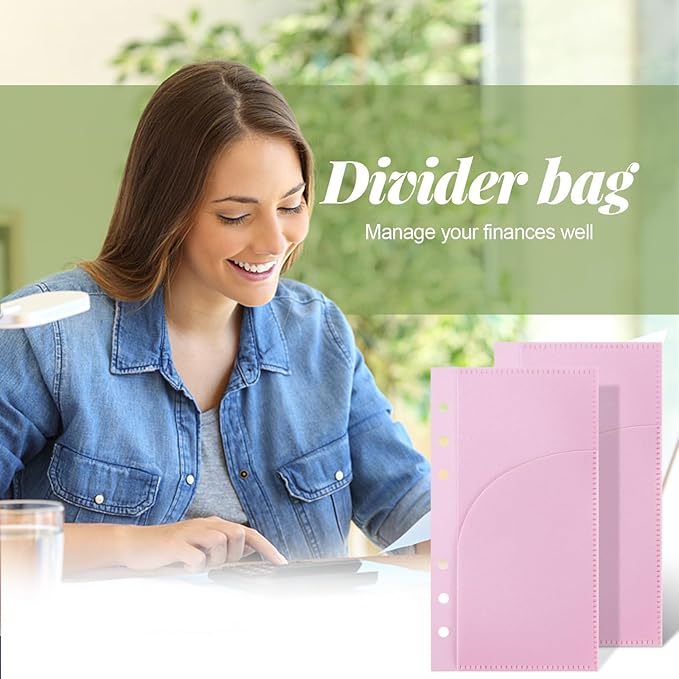 A6 Binder Pockets with No Zipper, Koqye Blue 10 Pcs Plastic Zipless Budget Envelopes, Two Pockets Frosted Cash Envelopes Money Bag for Budgeting, Cash Stuffing (Pink A)