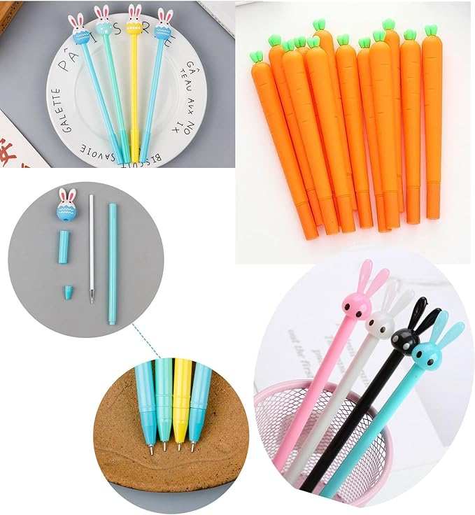 Rabbit Carrot Eggs pens 32pcs Gel Ink Pens 0.5 mm Black Ink Novelty Pens for Child, Women Coworkers Kids Office School Home Wedding Bridal Shower Gifts Party Supplies (Rabbit Carrot pens 32pcs)
