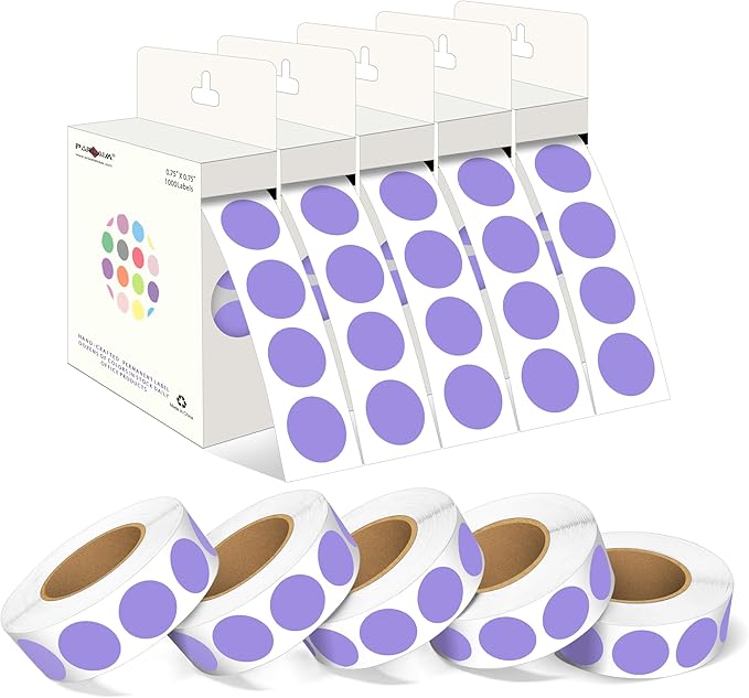 PARLAIM 3/4 Inch Roll Color Coding Labels,10000 per 10 Rolls Round Permanent Adhesive Color Coding Circle Dot Stickers for Office Home (Lavender)