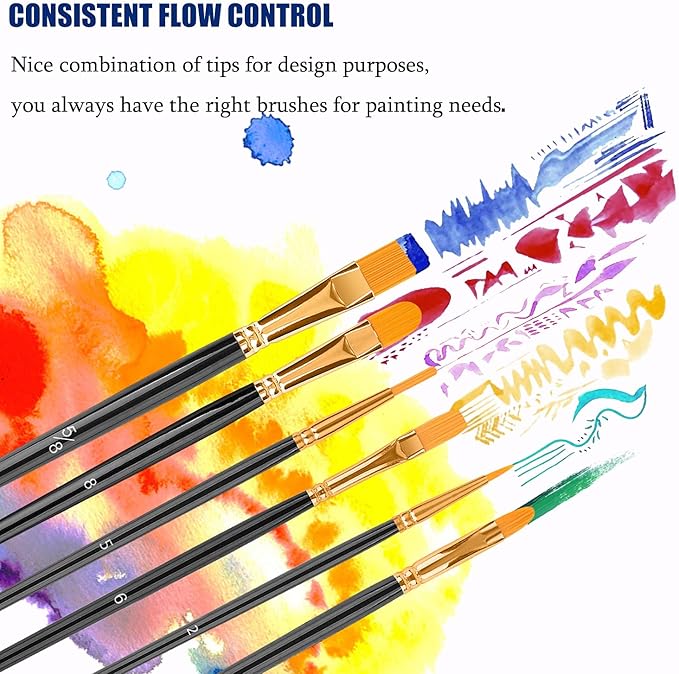 Paint Brushes Set, 20 Pcs Paint Brushes for Acrylic Painting, Oil Watercolor Acrylic Paint Brush, Artist Paintbrushes for Face Rock Canvas, Kids Adult Drawing Arts Crafts Supplies, Pure Black