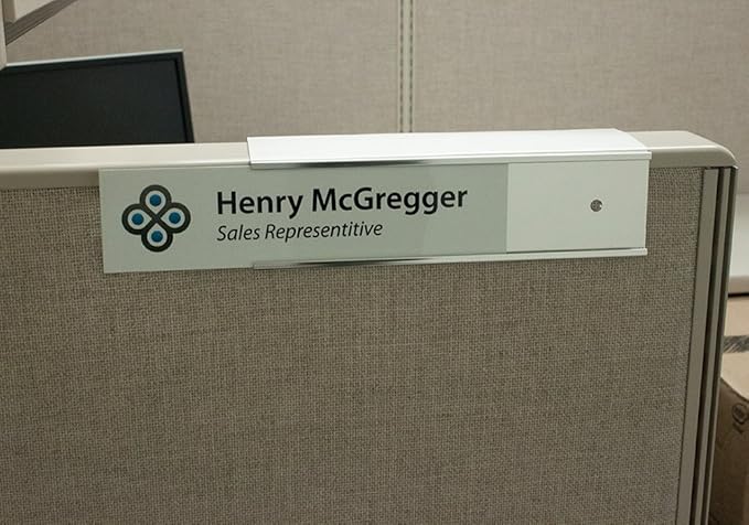 The Original Over the Cube - Quality Aluminum, Changeable Cubicle Nameplate Holder, Satin Silver Base, and Silver Name Plate Holder, (3" Cubicle Wall Depth) Made in The USA