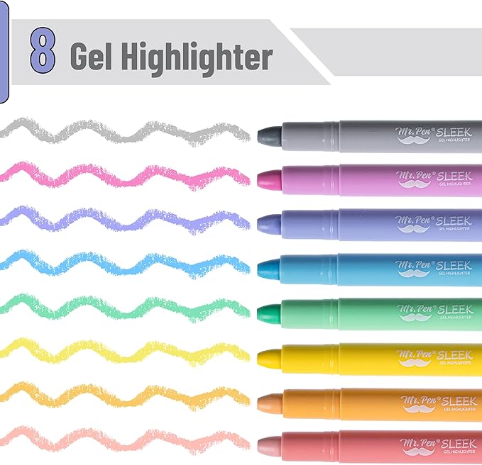 Mr. Pen- Gel Highlighter, 8 Pack, Friendly Colors, Bible Highlighters No Bleed, No Bleed Highlighters, Bible Highlighter, Bible Markers, Gel Highlighters for Bibles, Highlighter