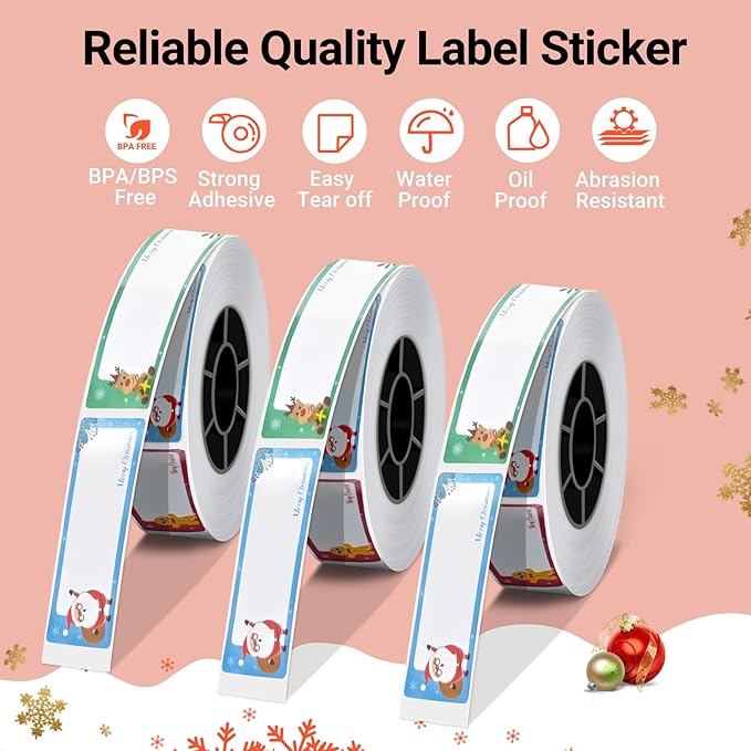 ORGBRO X1 Label Maker Tape, Genuine Thermal Label Print Paper 0.47"×1.57"(12×40mm), Standard Laminated Office Labeling Tape Replacement, 160 Tapes/Roll, 3-Roll, Joyful Patterns