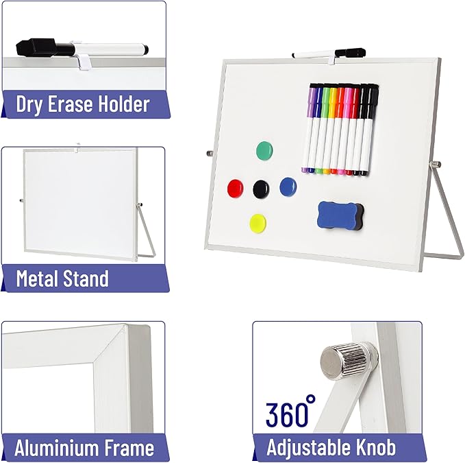 Mr. Pen- Small Dry Erase Board with Stand, 12.5"x16.5", 10 Markers, 10 Magnets and 1 Eraser, Double-Sided Kids White Board Dry Erase Board for Desk Dry Erase Board, Kids Dry Erase Board Kids
