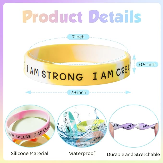 100 Pieces Students Inspirational Silicone Wristbands Motivational Quotes Rubber Bracelets for Kids Students Back to School Gifts (Swirl Colours)