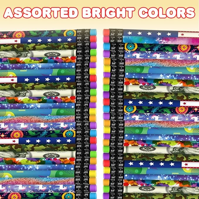ArtCreativity 150 PC Pencil Assortment for Kids, Fun Assorted Number 2 Pencils, Bulk Wooden Writing Pencils with Erasers, Teacher Supplies for Classroom, Student Reward, Stationery Party Favors