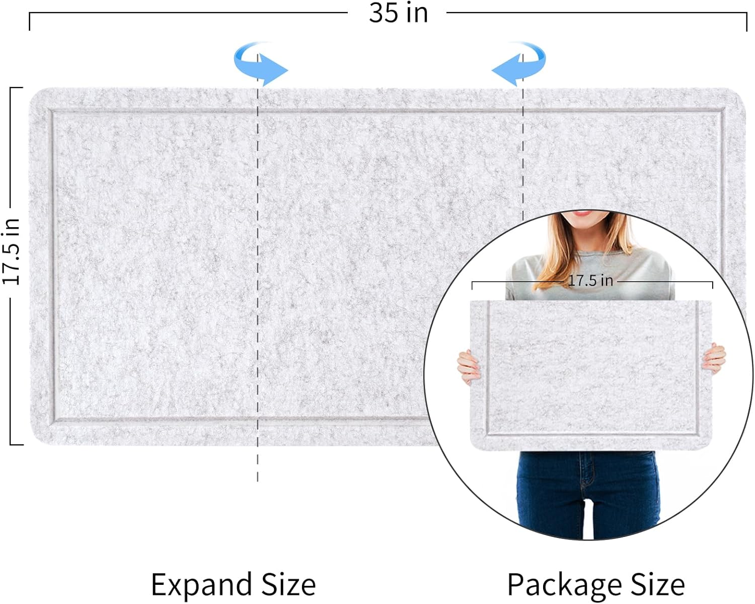 Bulletin Board, 35 x 17 1/2 inches Felt Board - Decorative Pin Board, Cork Board Alternative for Wall, Foldable Picture Board Self-Adhesive Vision Board Prayer Board with 20 Pushpins - Marble White