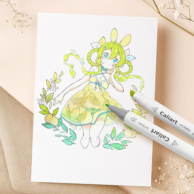 Caliart 61 Colors Pastel Alcohol Markers, Brush & Chisel Dual Tip Markers for Adult Coloring Book, Sketch Pens Permanent Art Markers Set for Easter Eggs Decorations Stuffers Drawing Supplies Gift