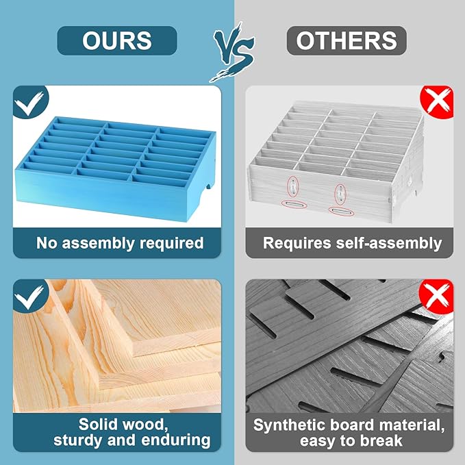 Wooden 24-Grid Cell Phones Storage Box Desktop Mobile Phone Holder Organizer for Office School Classroom (24-Grid Blue)