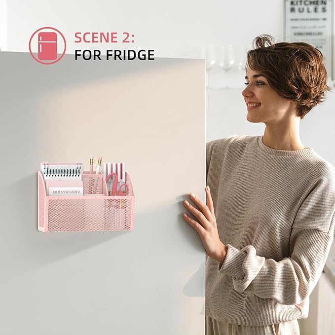 DALTACK Magnetic Pencil Holder Shelf for the Whiteboard 3-Grid Mesh Pen Refrigerator Organizer Locker Accessories Home,School and Office,Pink (3-GridPink)