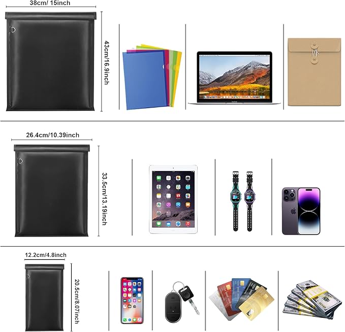 3 Pack Faraday Bags- Large Faraday Cage, Anti-Tracking Faraday Bag for Laptops & Tablets & Phones & Car Keys, RFID Signal Blocker Faraday Pouch, Fireproof & Waterproof Faraday Key Fob Protector