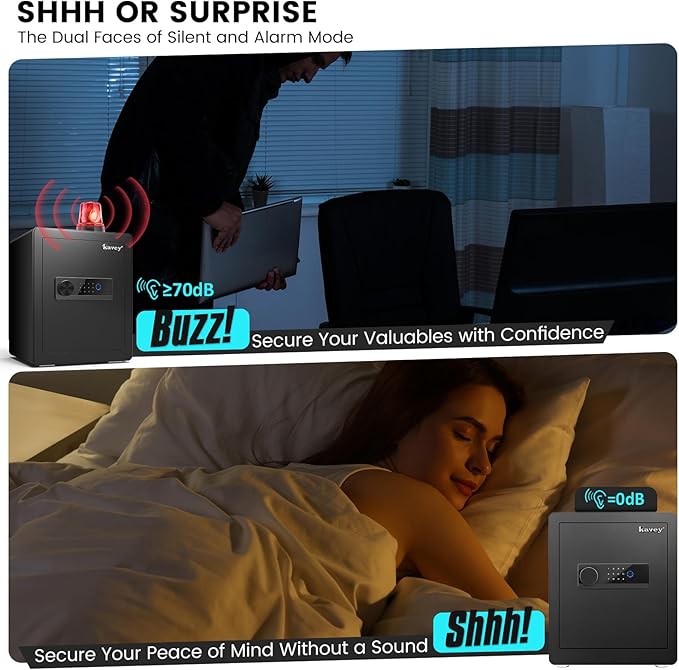 Kavey 2.0 Cub Biometric Safe Box, Fingerprint Safe with Backlit Touch Screen Keypad and Dual Alarm System, Money Safe With Mute Function and LED Light