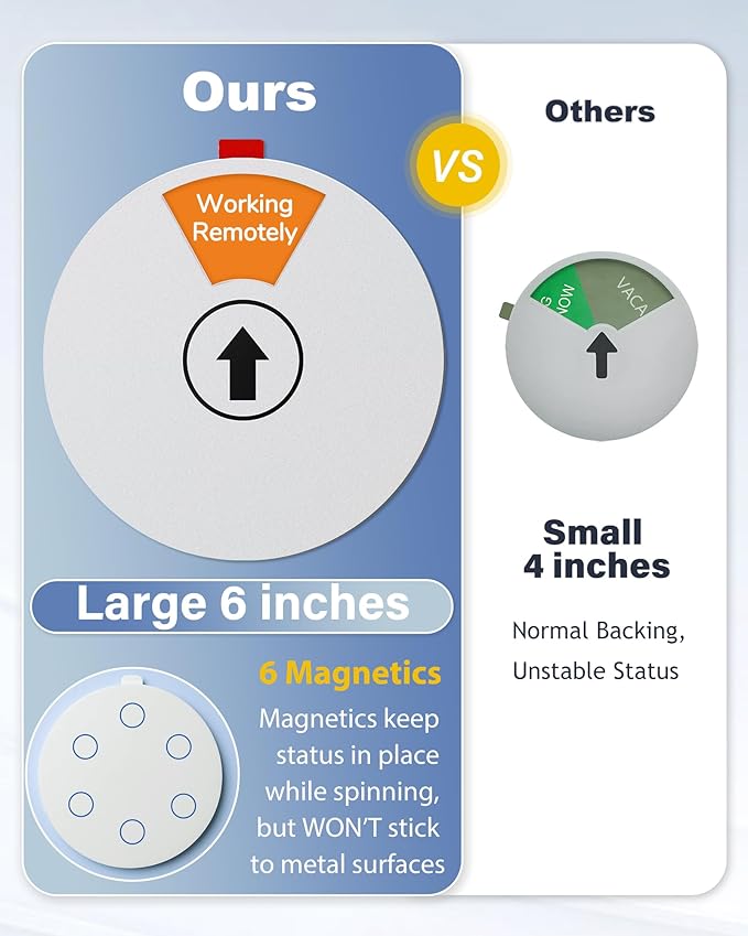 Out Of Office Sign for Door, 6 Options Status Private Sign, In a Meeting, Do Not Disturb, Working Remotely, In Out Sign Available and Away