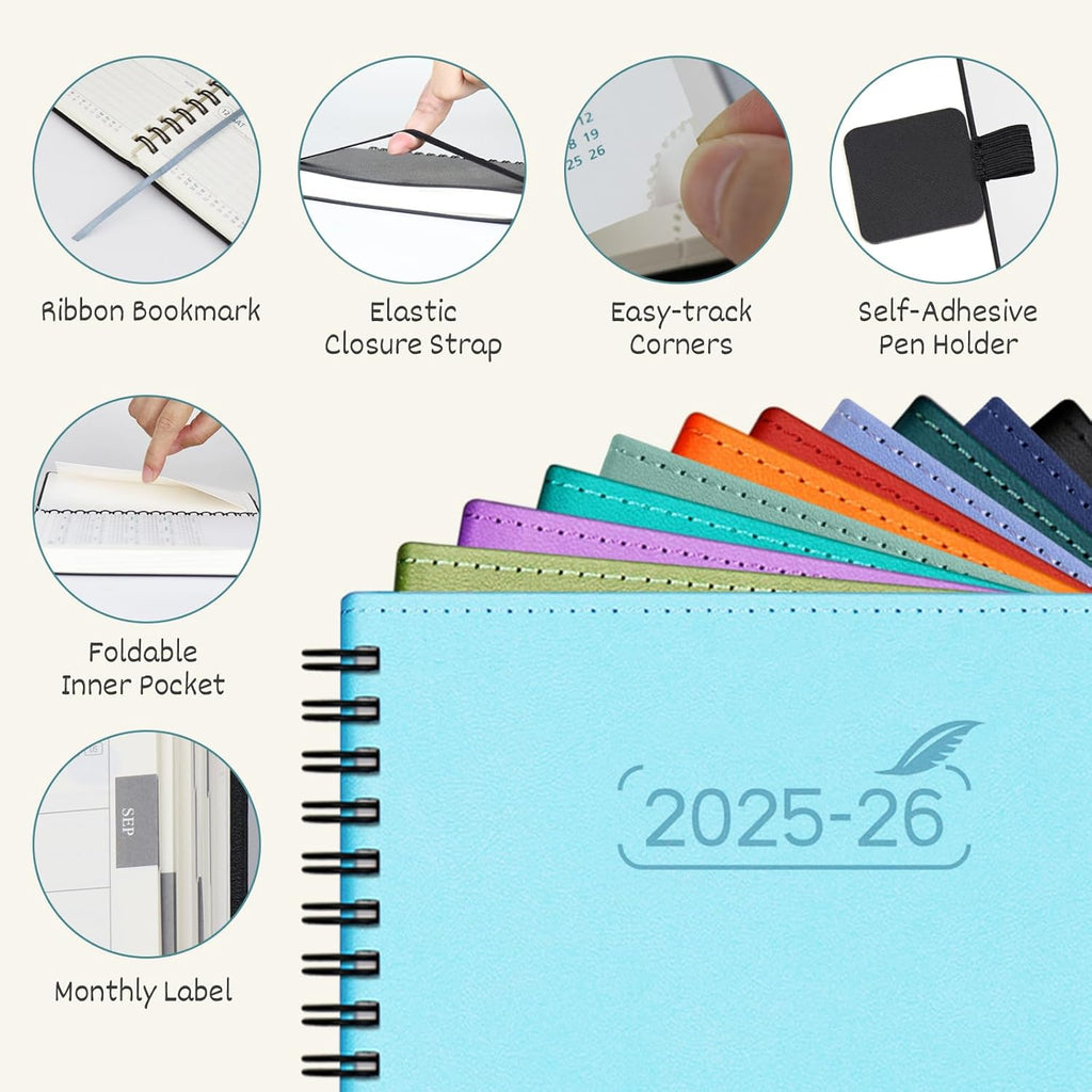 BEZEND Pocket Planner 2025-2026 Weekly and Monthly, 3.5" x 6" Academic Planner (Jul 25-Dec 26) 18-Month Mid-Year Calendar Book, Storage Pocket, Pen Holder, PU Leather Softcover, Spiral - Red