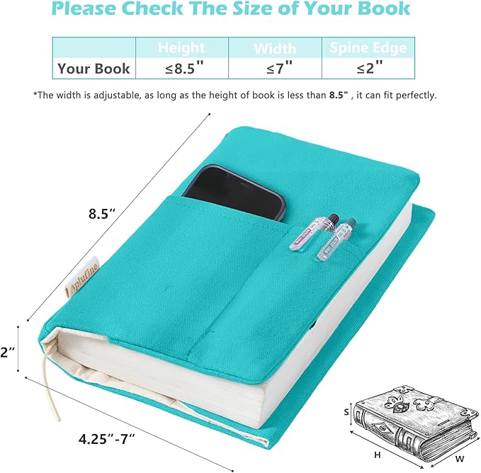 Canvas Book Covers, Washable Book Protector, Book Cover for Paperback Novels, Adjustable Book Cover for Hardcover with Pockets for Pen, Soft Cover Books, Book Lovers Gifts