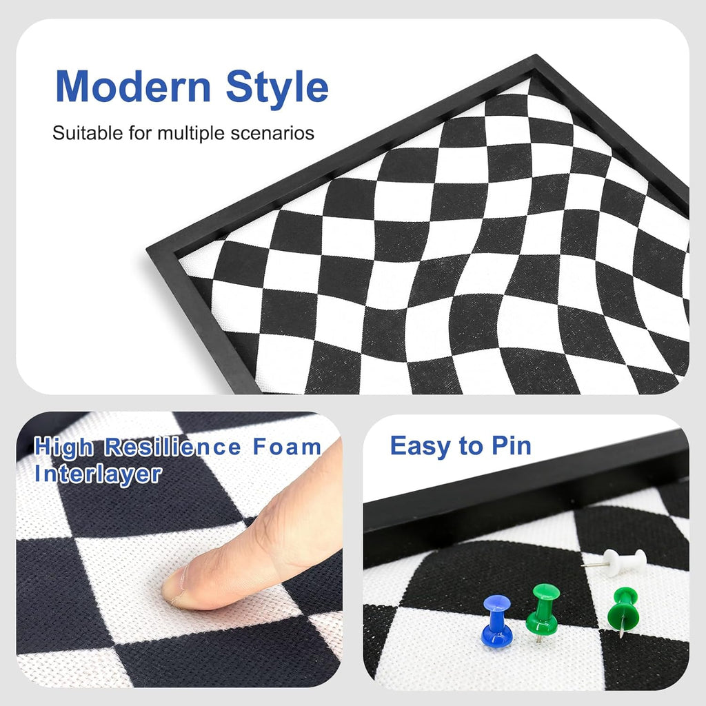 Cork Bulletin Board with Decorative Black and White Linen – 20x20 Inch Square Pin Board for Walls, Girls Vision Board for Organizing Notes, Photos & Reminders, Perfect for Office & Home