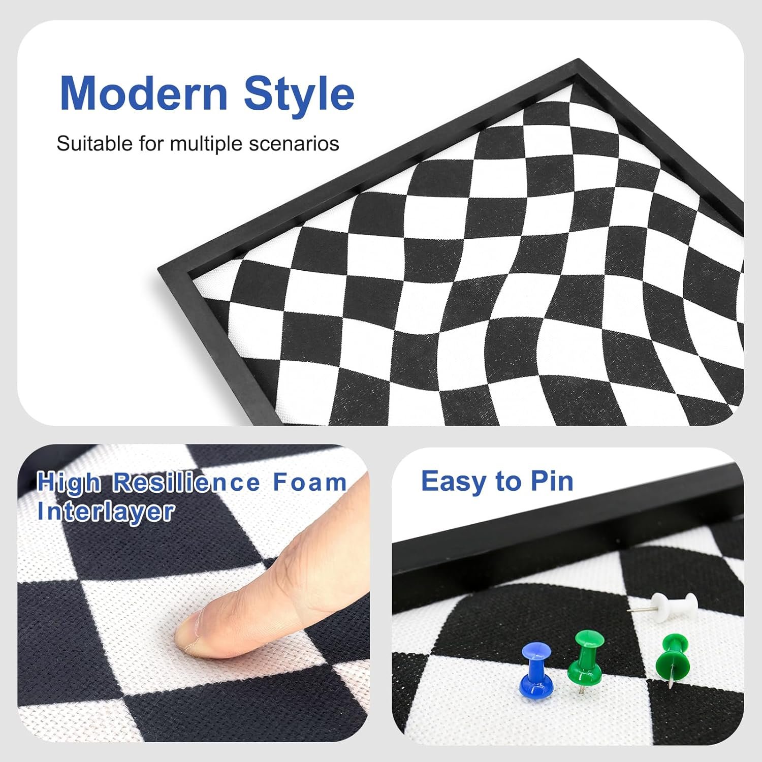 Cork Bulletin Board with Decorative Black and White Linen – 20x20 Inch Square Pin Board for Walls, Girls Vision Board for Organizing Notes, Photos & Reminders, Perfect for Office & Home