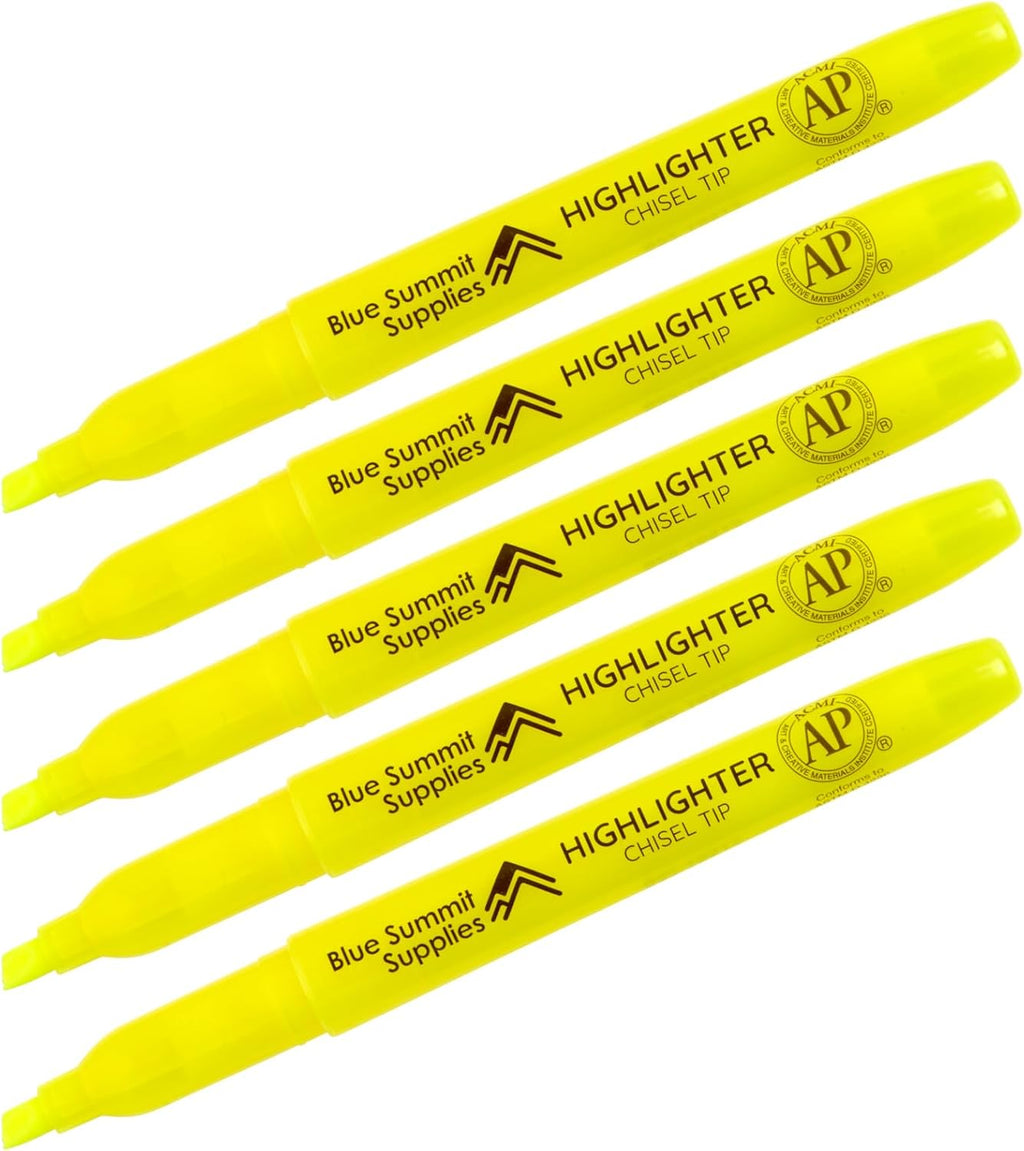 Blue Summit Supplies 100 Pack Chisel Tip Yellow Highlighters Bulk Classroom, Pocket Thin Highlighters Yellow Bulk for Adults and Kids Highlighting in Home, School, or Office, Quick Dry