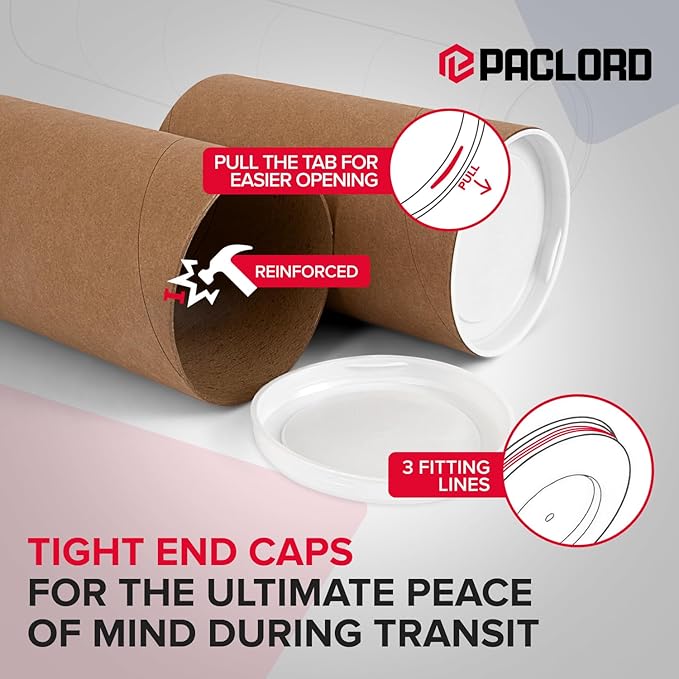 4" x 6" Reinforced Kraft Paper Mailing Tube, Pack of 1 Tube with 2 Caps – Secure USPS Approved Poster Tube – Cardboard Tube for Shipping and Storing Posters, Prints, Artwork, or Documents