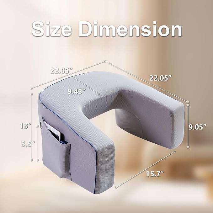 Soft Lap Desk Pillow for Adult, Extra Large Reading Pillow with Pocket, Arm Rest Pillow, Memory Foam Bed Rest Pillow can Reading, Working in Bed Floor Sofa (Grey)