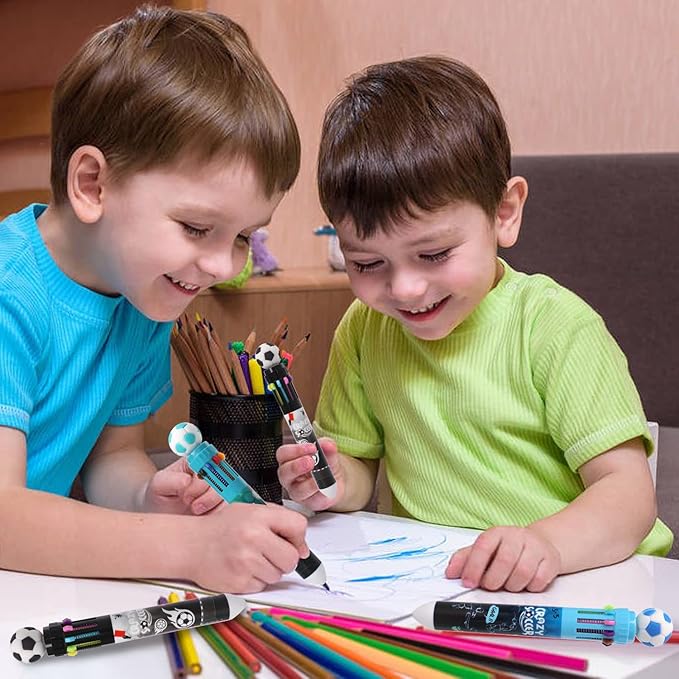 Multicolor Ballpoint Pen 0.7 mm, 10-in-1 Colored Pens Fine Point Retractable World Cup Soccer Ballpoint Pens for Office School Students Kids Christmas Gift, 6 Pack