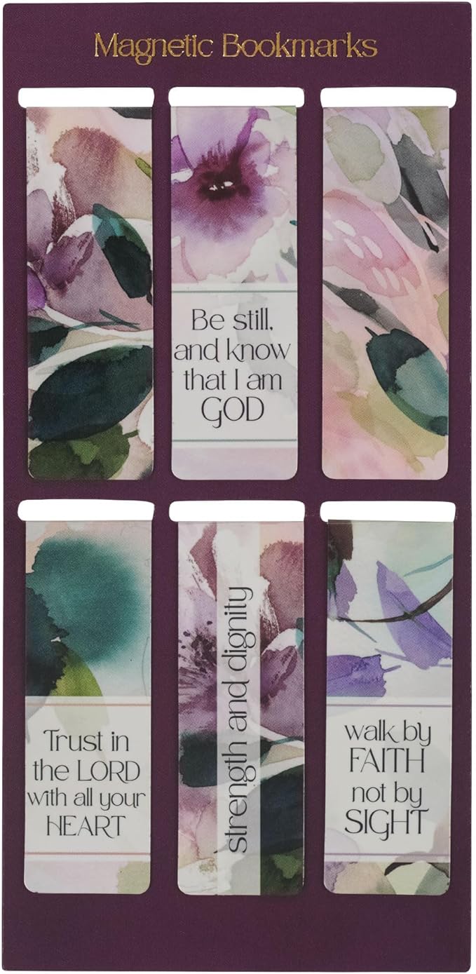 Christian Art Gifts Colorful Inspirational Magnetic Scripture Bookmark Set for Women: Bible Verses, White, Purple, Teal, Pink, Green Multicolor Floral Cute Watercolor Theme for Books, Bibles, Set of 6