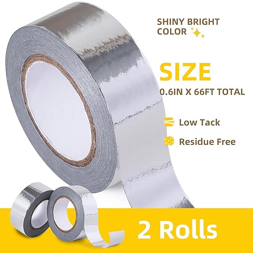 Solid Foil Washi Tape - Low Tack Self Adhesive Decorative Washi Tape Shiny Metallic Color - 3/5 Inch Wide and 66 FT Long Total, Silver