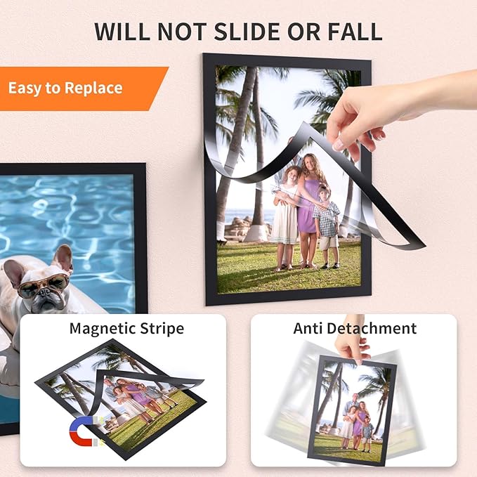 24Pack Magnetic Sign Holder 8.5 x 11 Wall Mount, Self Adhesive Display Magnetic Picture Frames Sheet With Strong Magnet Border for Window/Door/Fridge, Document Poster Paper Holders for Home Office Store, Black