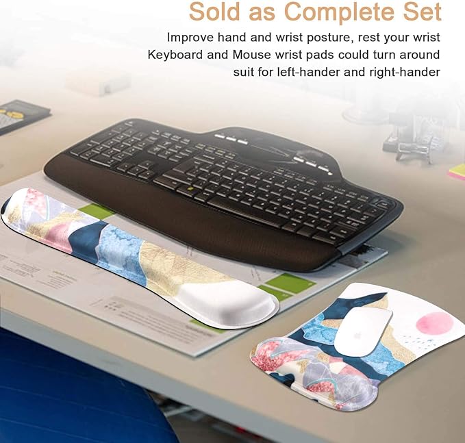 iCasso Keyboard Wrist Rest and Mouse Wrist Rest Pad, Made of Memory Foam, Ergonomic Support, Easy Typing and Relieve Wrist Pain, Perfect for Gaming, Computer, Office, Laptop (N-Abstract Scenery)